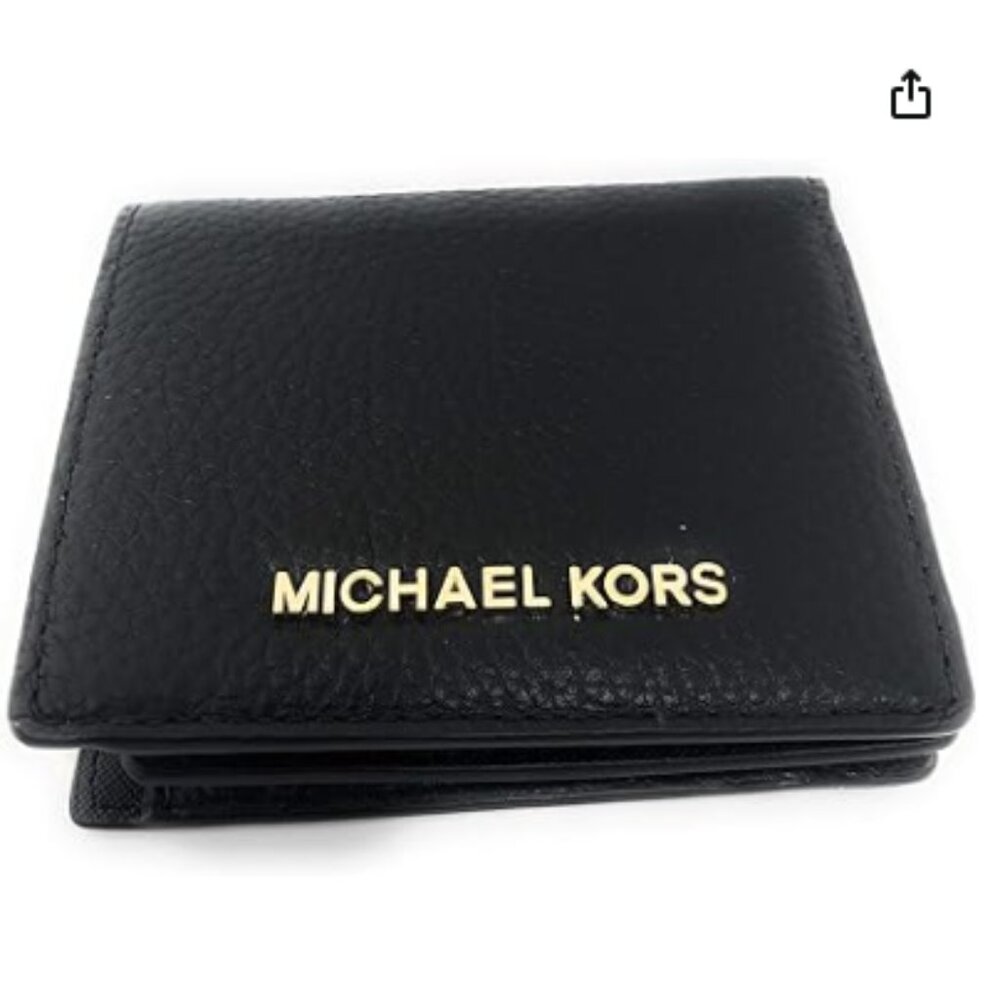 Michael Kors Jet Set Travel Leather Carryall Card Case Wallet (Black/Gold)
